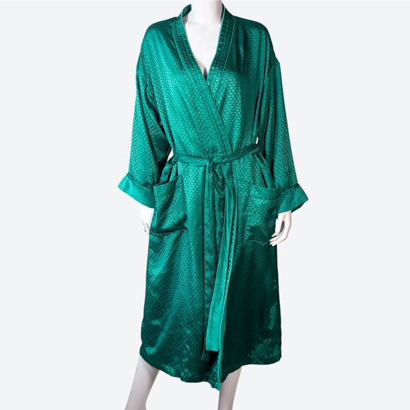 Vintage Victoria's Secret Gold Label Warm Emerald Green Long Robe Women's M/L - Picture 2 of 8